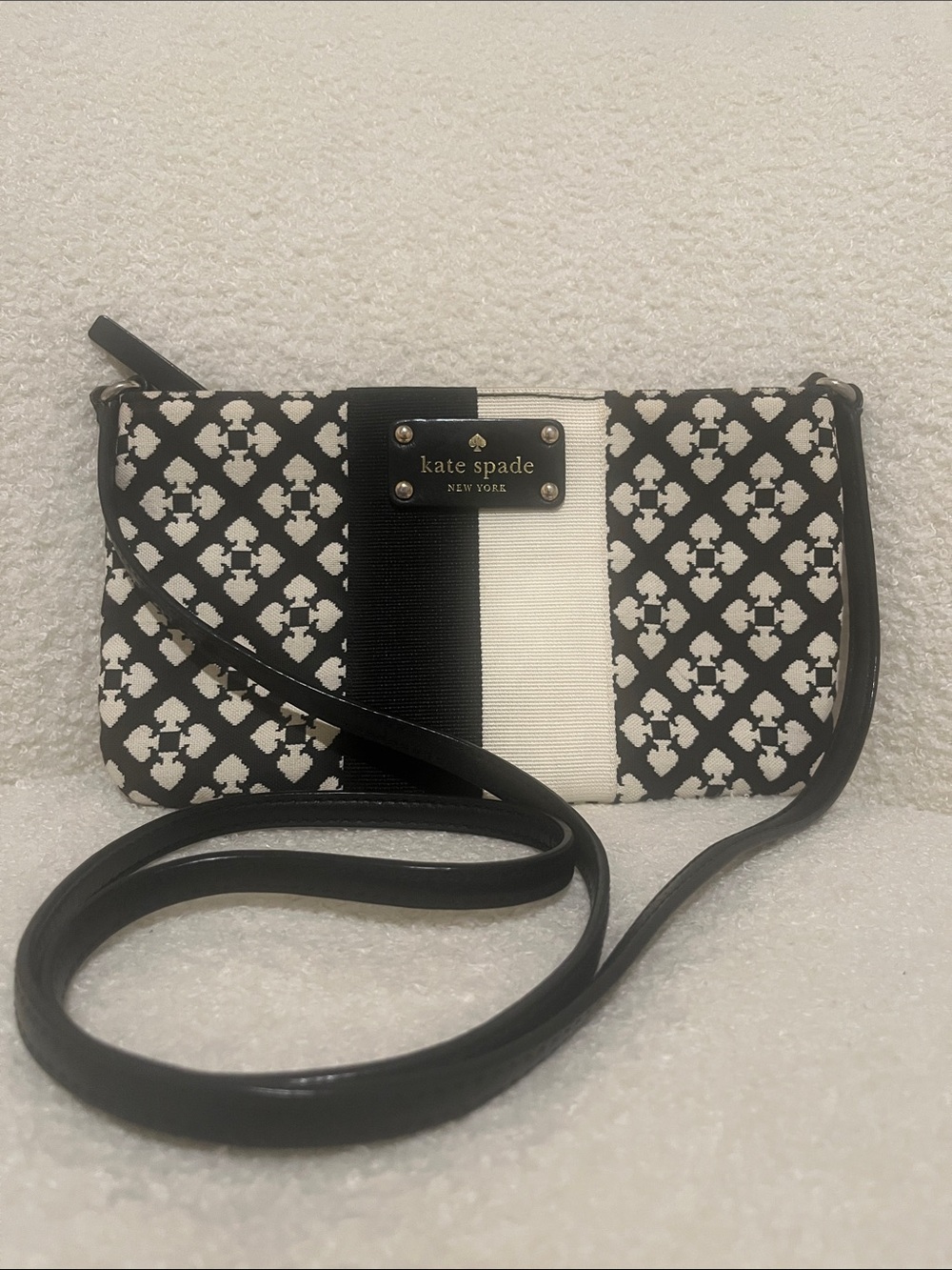 kate spade Black & White Patterned Crossbody with Center Stripe